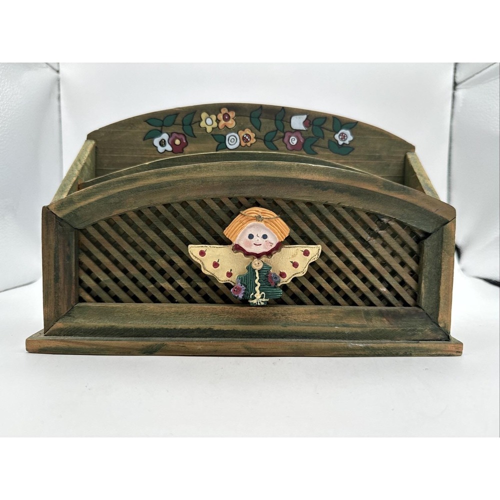 Vintage Hand Carved Floral Wood Letter Mail Desk Organizer Sorter Cranbury Craft